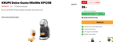 Dolce Gusto MiniMe KP123B voor €39 bij MediaMarkt