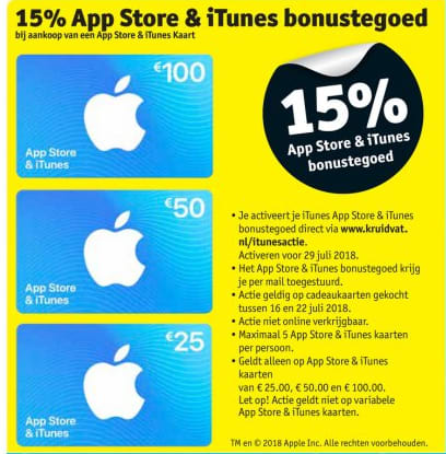 15% extra Store & iTunes kaarten bij Kruidvat