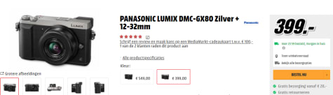contact wijsvinger Londen Panasonic DMC-GX80KEG S + 12-32mm Zilver systeem camera voor €399