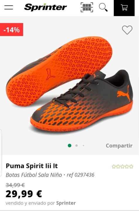 Zapatillas de Fútbol Sala Puma Spirit III IT Naranja