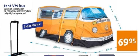 een kopje Peer Overredend VW Bus Tent 3 persoons voor €69,95 bij Action