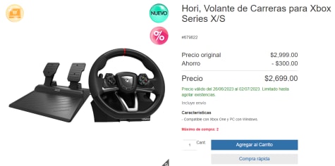 VOLANTE INALAMBRICO XBOX ONE HORI OVERDRIVE