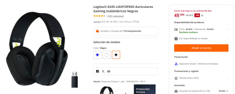 Auriculares Gaming Inalámbricos Logitech G435 LIGHTSPEED Negros
