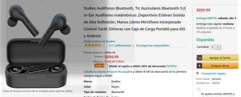 Aud fonos Dudios Tic Auriculares Bluetooth 5.0 In por 899.99 en