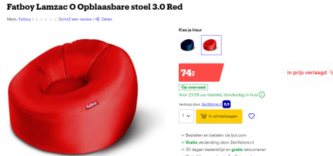 armoede Oxide Smeltend Fatboy Lamzac O Opblaasbare stoel 3.0 Red voor €74 bij Bol.com