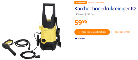 Pionier materiaal pijn Kärcher Hogedrukreiniger K2 voor €59,95 bij Action