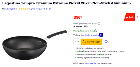 Lagostina Tempra Titanium Extreme Wok Ø 28 cm voor €39,99