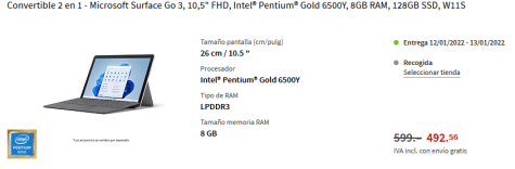 Microsoft Surface Go (Intel Pentium Gold, 8GB RAM, 128 GB), Solo el  dispositivo, 128 GB SSD : : Electrónicos