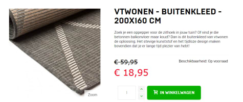 Passend monteren Flipper Buitenkleed -VTwonen- grijs-wit-polypropyleen- voor €18,95 bij Dagknaller