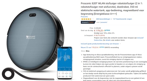 Proscenic 820T WLAN robotstofzuiger met dweilfunctie voor €179,25