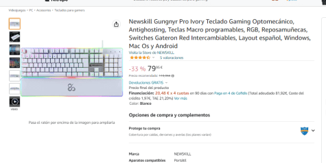 Newskill Gungnyr Pro Ivory Teclado Optomecánico Gaming, RGB, Antighosting, Switch Gateron Intercambiable