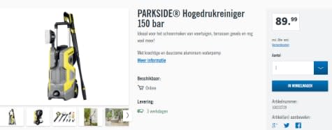 Adviseur Toepassen Grijp PARKSIDE® Hogedrukreiniger 150 bar voor €89,99