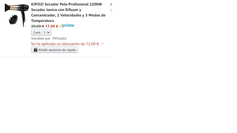 KIPOZI Secador Pelo Profesional 2200W Secador Ionico con Difusor y  Concentrador €17,99