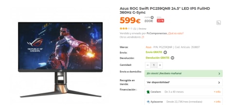 Asus ROG Swift PG259QNR 24.5 LED IPS FullHD 360Hz G-Sync