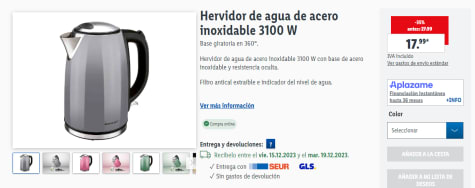 Hervidor de agua 3100 W