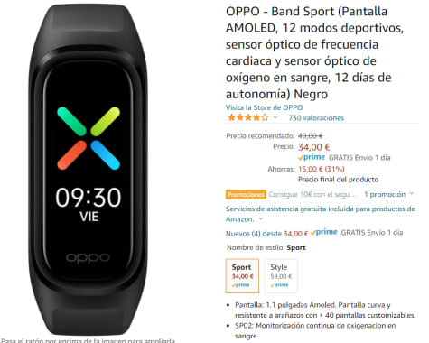 Oppo Band Sport Black Pulsera de actividad por 34€