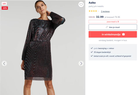Aaiko party damesjurk metallic voor €32,99