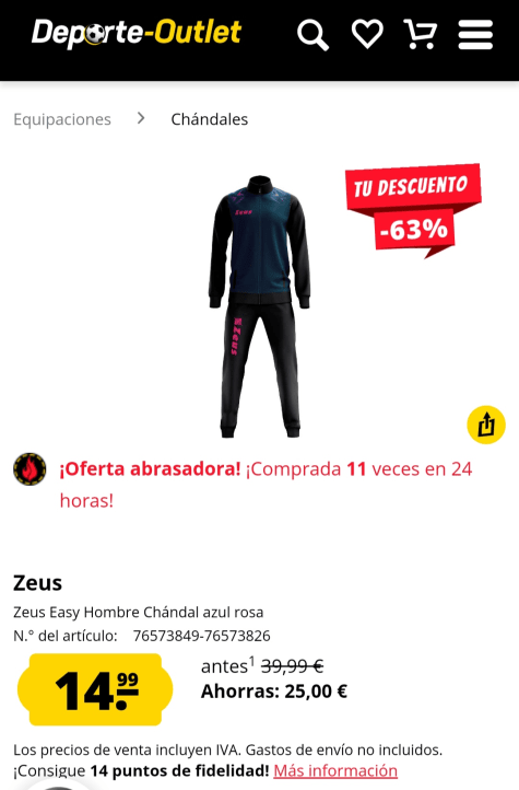 Zeus Easy Hombre Chándal azul rosa solo 14,99€