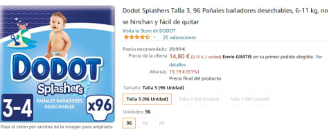 Dodot Splashers Pañales Bañadores Desechables Talla 4 - 5 / 9 - 15