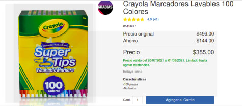 Crayola Marcadores Lavables Super Tips 100 Colores