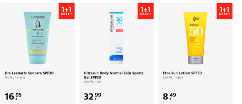 1+1 Gratis op alle Zonbescherming en Aftersun producten bij Etos Aanbiedingen