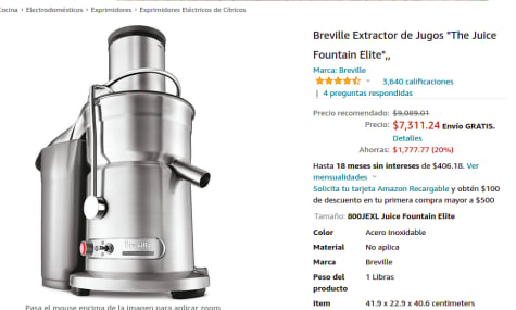 Extractor de Jugos Breville por $7,311.24 en Amazon