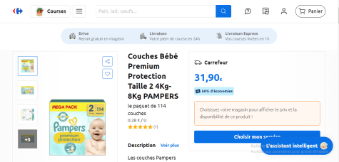 Couches Bébé Premium Protection Taille 2 4kg-8kg PAMPERS : le paquet de 111  couches à Prix Carrefour