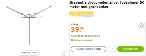Brabantia Droogmolen - incl. grondanker - 50m voor €59,99 bij Gamma