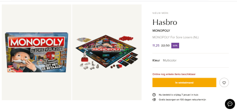 Monopoly voor Slechte Verliezers voor €11,25 bij Wehkamp