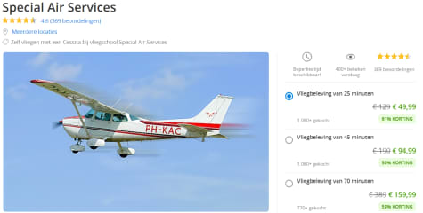 Vlucht met een Cessna propellervliegtuig vanaf €49,99 Aanbiedingen