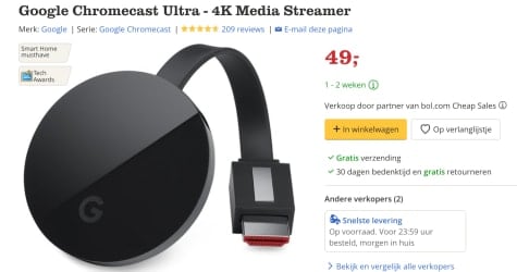 Immuniteit klinker Egoïsme Google Chromecast Ultra 4K voor €49 bij Bol