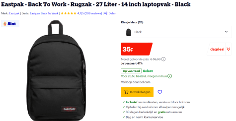 spelen Passief Stemmen Eastpak - Back To Work - Rugzak - 27 Liter - 14 inch laptopvak voor €35 bij  bol.com