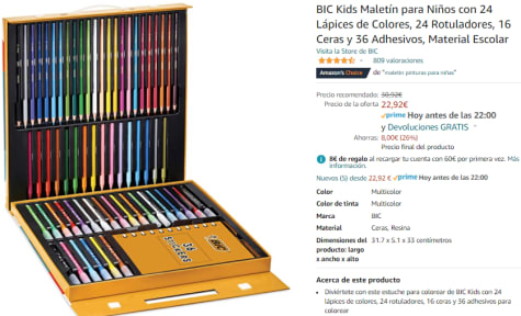 Maletín BIC para Niños con 24 Lápices de Colores, 24 Rotuladores, 16 Ceras  y 36 Adhesivos