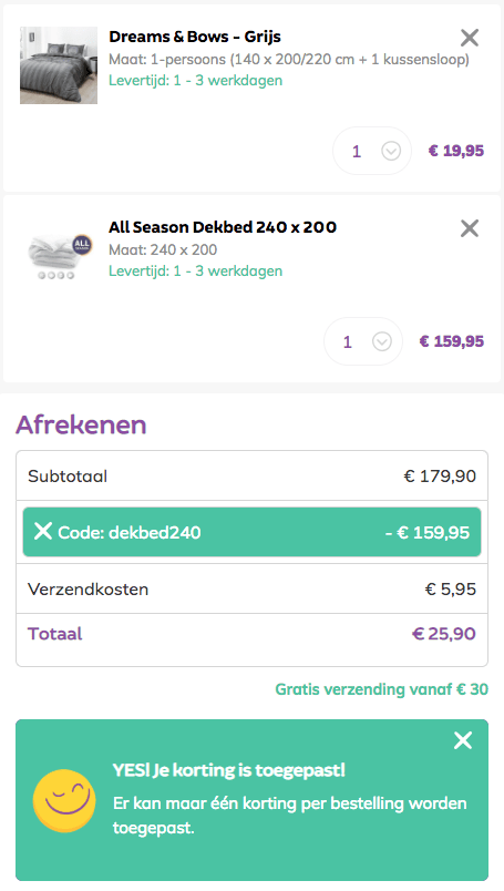 Gratis Dekbed twv €159,95 bij je bestelling vanaf €19,95 bij Dekbed Discounter Aanbiedingen