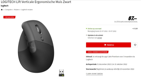 Dierbare Verdwijnen borst Logitech Lift - Verticale ergonomische muis - voor €67 bij de Mediamarkt