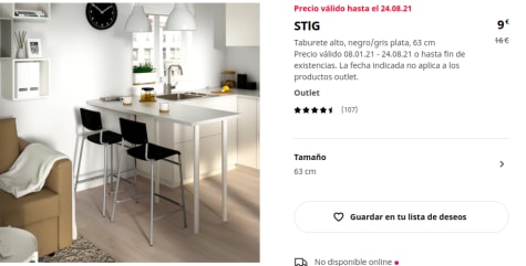 STIG taburete alto, negro/negro, 63 cm - IKEA