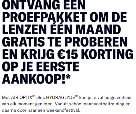 Gratis proefpakket Air Optix Hydraglyde maandlenzen + €15 korting Aanbiedingen