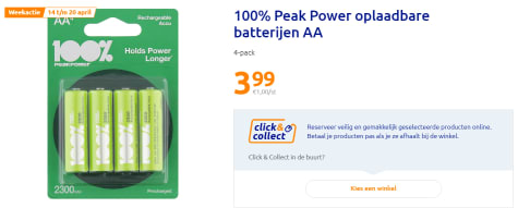 Integraal vooroordeel adverteren 100% Peak Power oplaadbare batterijen AA 4 pack voor €3,99