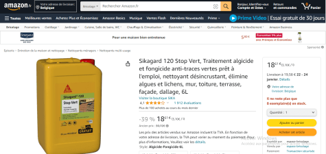 Traitement algicide et fongicide anti-traces vertes - Sikagard 120 Stop  Vert, 6L –