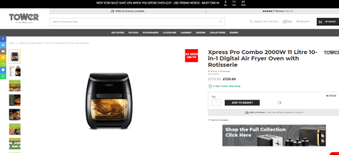 Xpress Pro Combo 2000W 11 Litre 10-in-1 Digital Air Fryer Oven