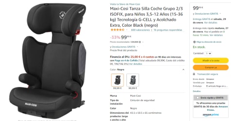 Maxi-Cosi Tanza Silla Coche Grupo 2/3 ISOFIX, para Niños 3,5-12 Años (15