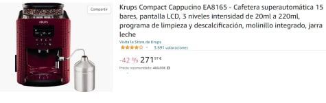 Krups Compact Cappucino - Cafetera superautomática 15 bares