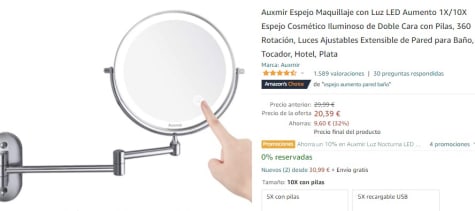 Auxmir Espejo Maquillaje con Luz Pared, 1X/10X Aumento, Espejo de