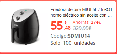 Rebaja desde ESPAÑA! Freidora de aire sin aceite Xiaomi MIU 2L a 39€