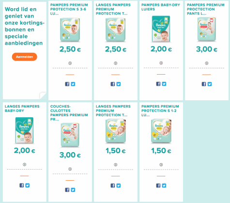 overdracht Menstruatie binnenplaats Pampers kortingsbonnen tot €15 korting (BELGIE)