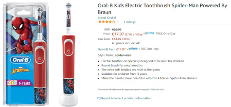 Tenen levering aan huis grafisch Oral B electrische tandenborstel Spiderman voor €17,07