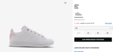 Adidas Stan Smith meisjes sneakers White-Pink voor €19,99 bij Foot Locker