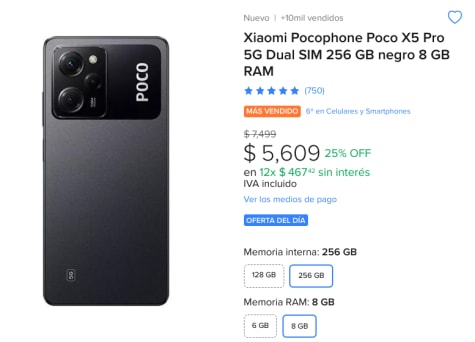 Xiaomi Poco X5 Pro 5G 256GB por $5,609 en Mercado Libre