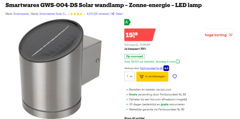 Onderstrepen Merchandising Sinis Smartwares GWS-004-DS Solar wandlamp – Zonne-energie – LED lamp voor €15,19  bij Bol.com