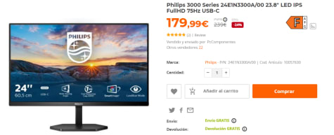 Monitor Philips 3000 Series 24E1N3300A/00 23.8 LED IPS FullHD 75Hz USB-C